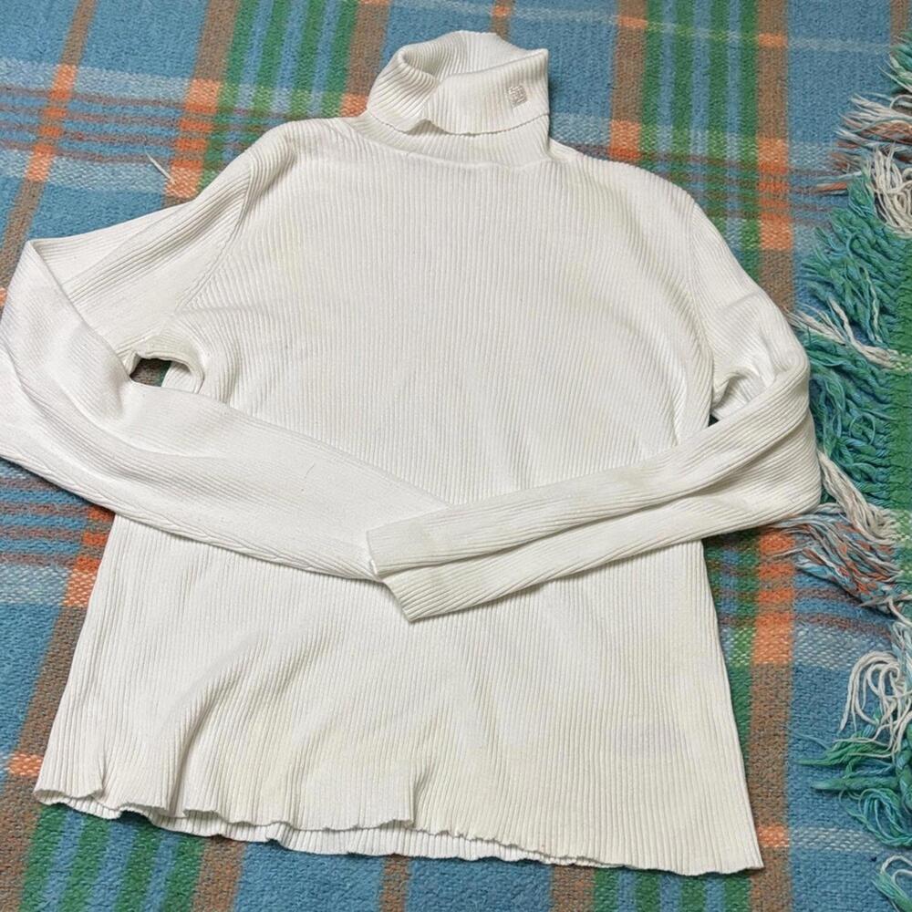 Lauren Ralph Lauren Women's White Turtleneck Sweater Ribbed Long Sleeve Cottom